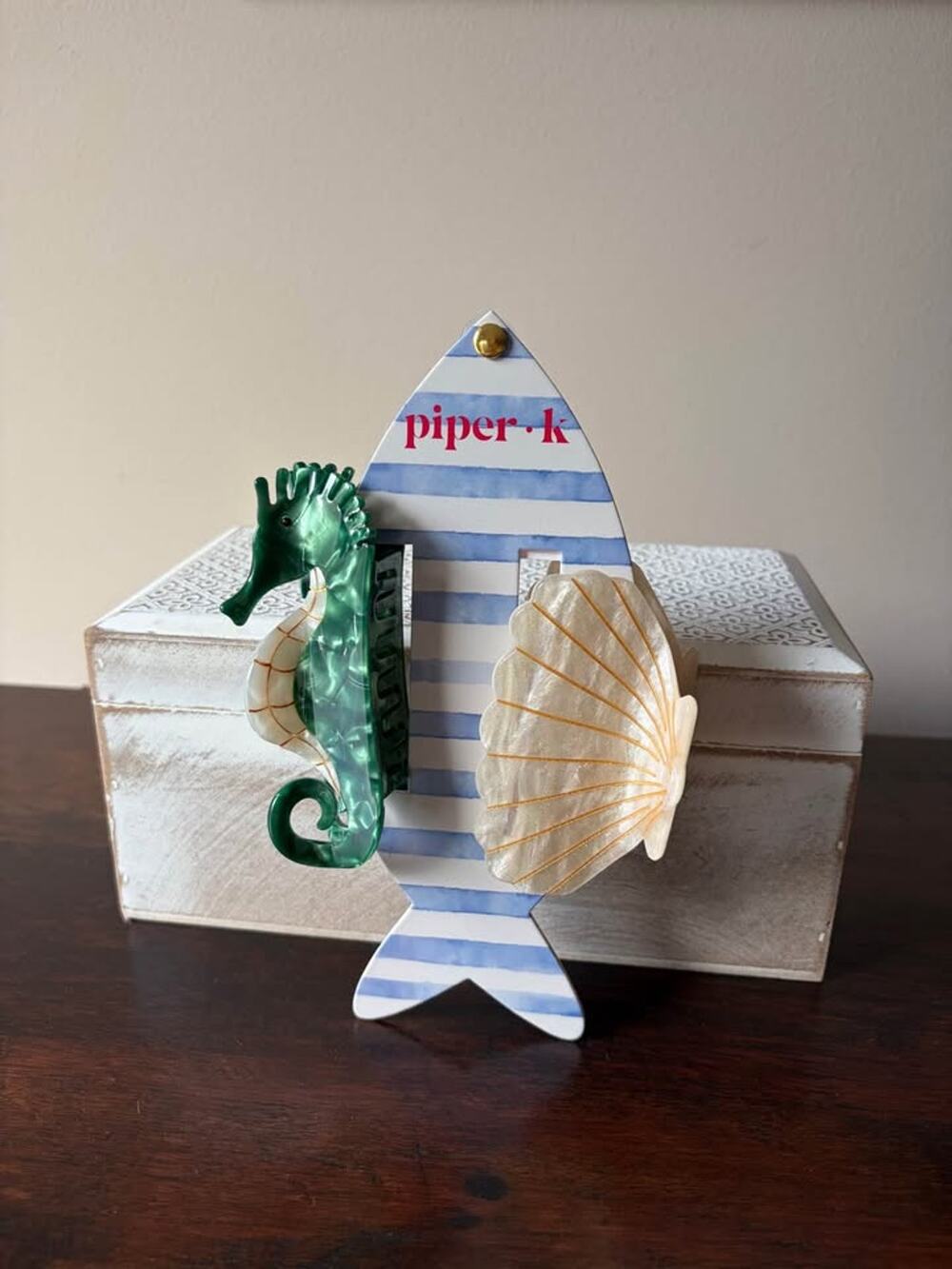 Piper K Seahorse and Seashell Beach Coastal Hair Claw Clip Set
